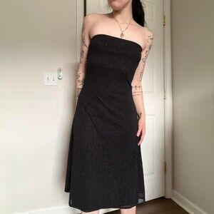 Black Strapless Midi Dress With